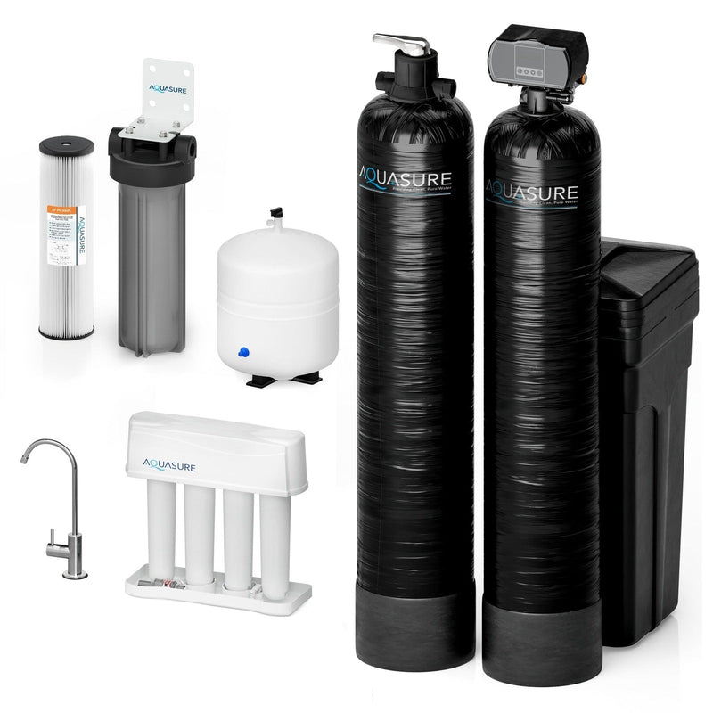 Aquasure Signature Elite | 1,000,000 Gallons Whole House Water Filter Treatment Bundle with 48,000 Grains Softener, 75 GPD Reverse Osmosis System