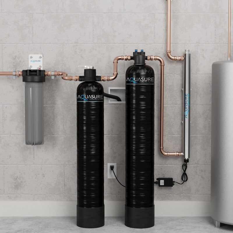 Serene Series | 10 GPM Salt-Free Conditioning, Whole House Water Treatment System, Pleated Sediment Pre-Filter and UV Sterilizer