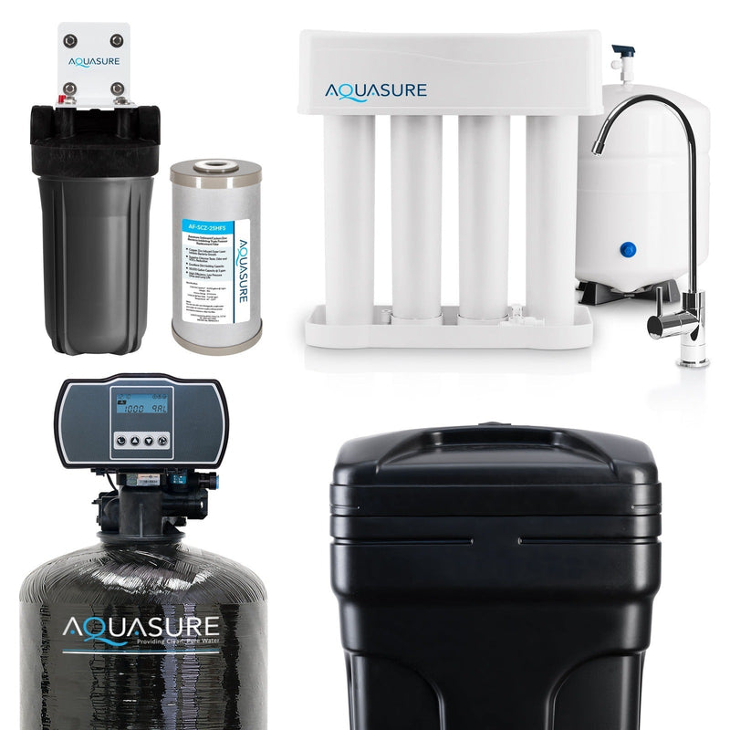 Aquasure Signature Pro | Whole House Water Filter Bundle with 64,000 Grains Softener, 75 GPD Reverse Osmosis System & Triple Purpose Pre-Filter